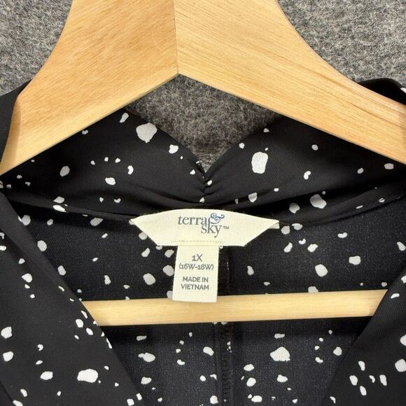 Terra & Sky Blouse Women 1X Plus Black Geometric V-Neck Long Sleeve Casual - Picture 3 of 7